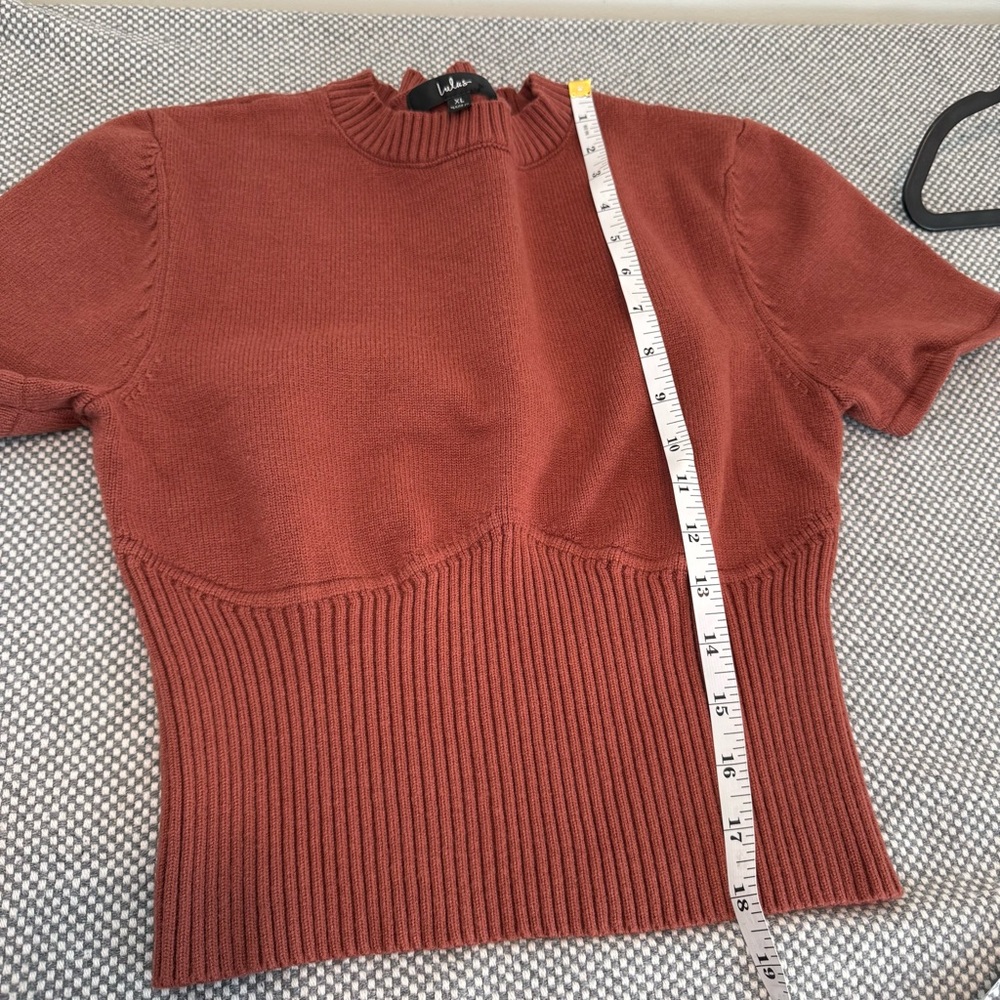 Lulus Everyone's a Winter Rust Brown Short Sleeve Seamed Sweater Top XL - Picture 11 of 11
